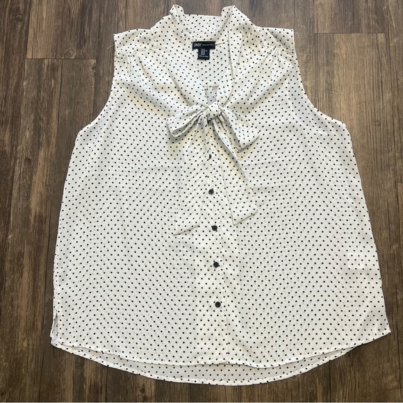 Jones New York White Black Sleeveless Polka Dot Tied Up Collar Blouse Top XL - Picture 6 of 11